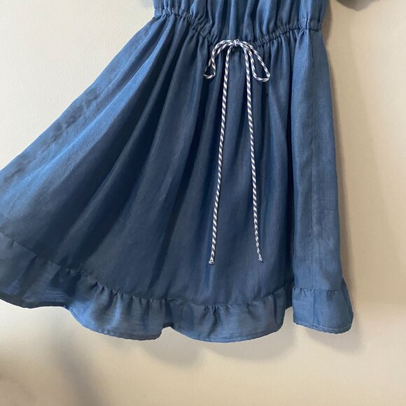 Handmade Children's Blue Upcycled Lyocell Front Tie Ruffle Dress - Picture 10 of 15